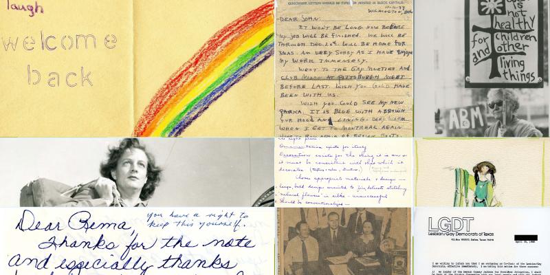 Banner image with a collage of letters and photographs